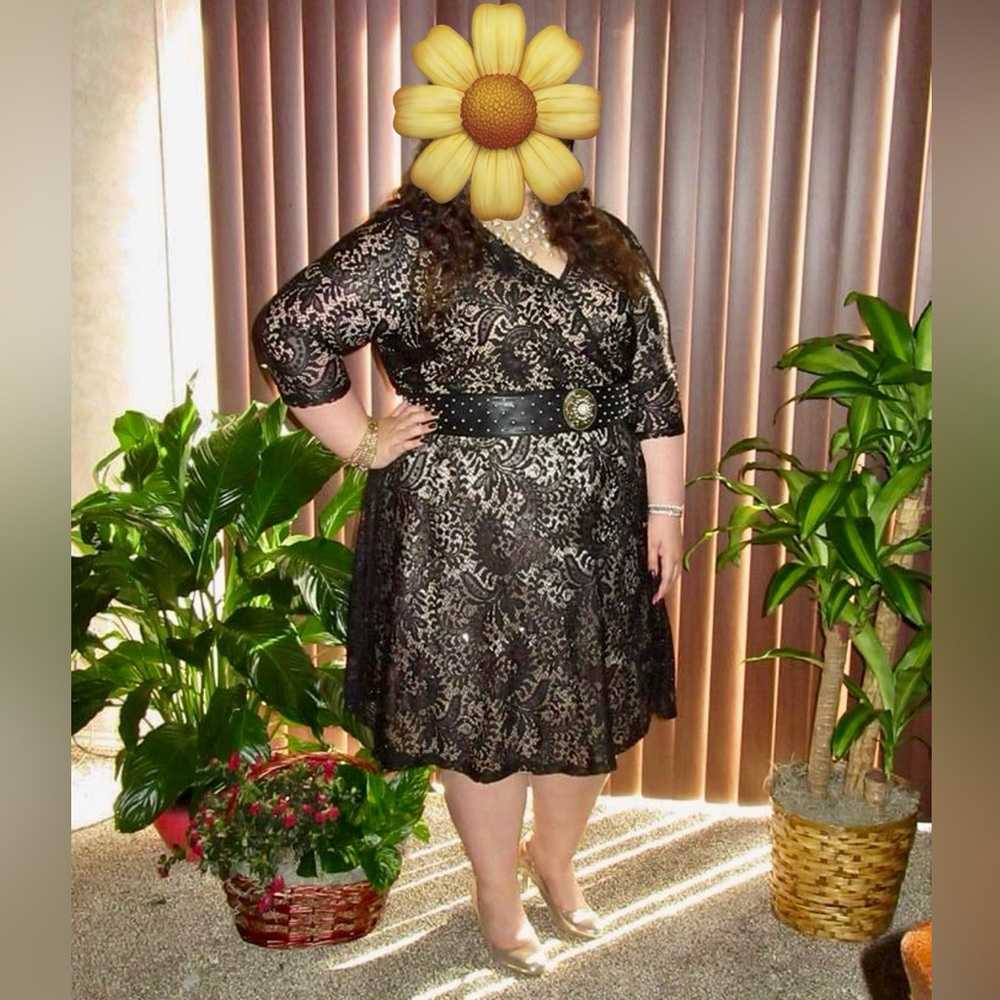 Midi Black Lace Overlay Dress